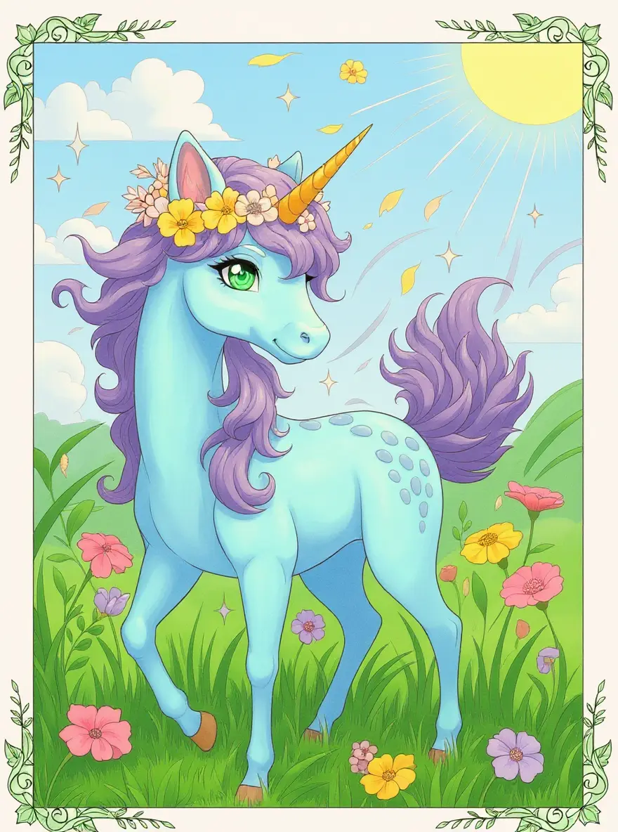 Anime Qilin Unicorn with Flowers