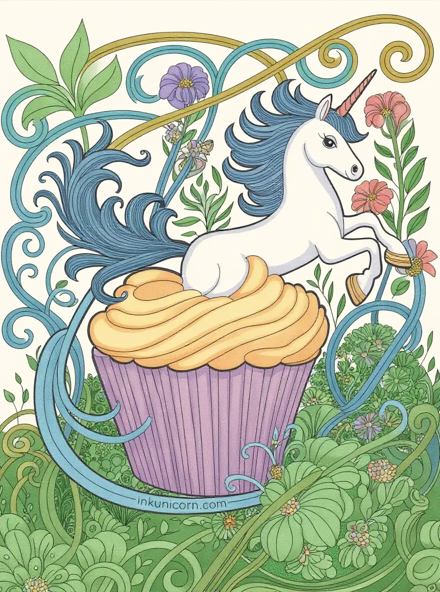 Art Nouveau Cupcake Unicorn Garden
