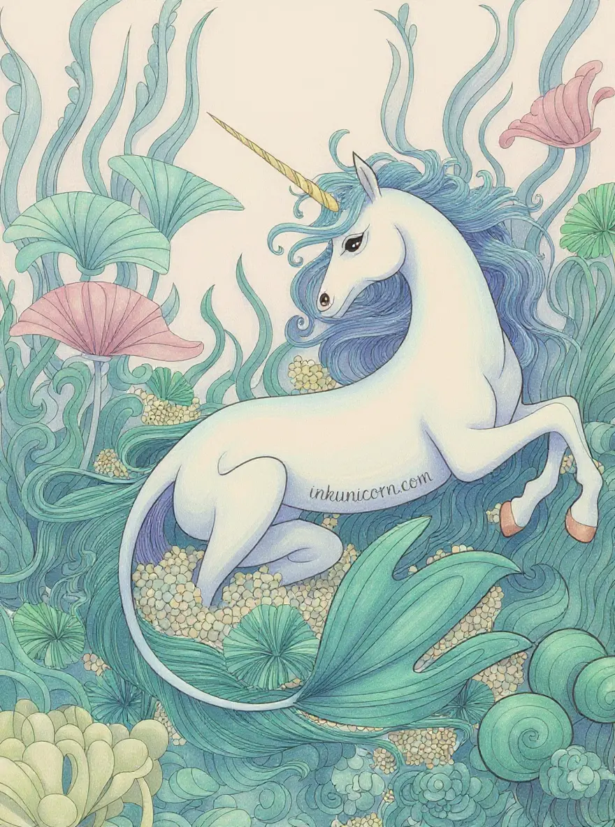 Art Nouveau Mermaid Unicorn Garden