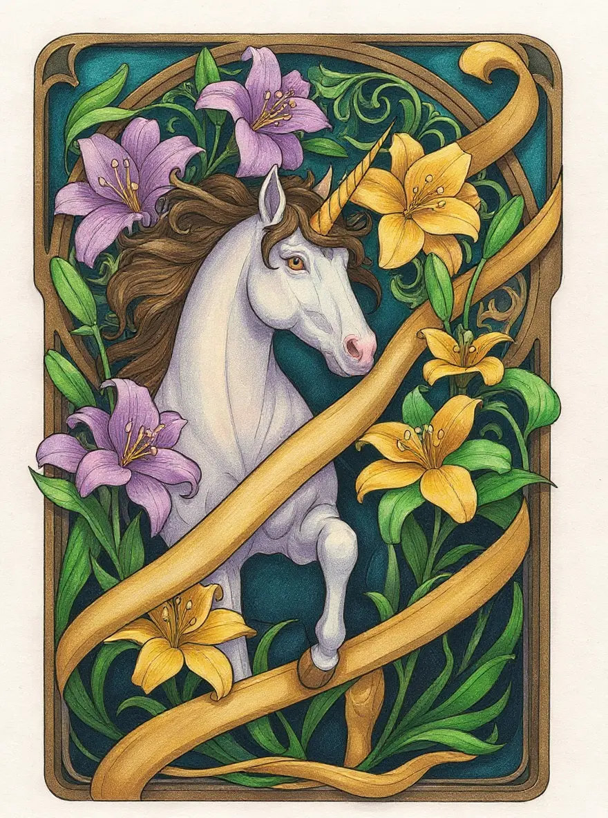 Art Nouveau Unicorn Lilies