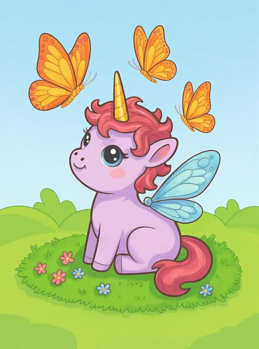 Baby Fairy Unicorn with Butterflies