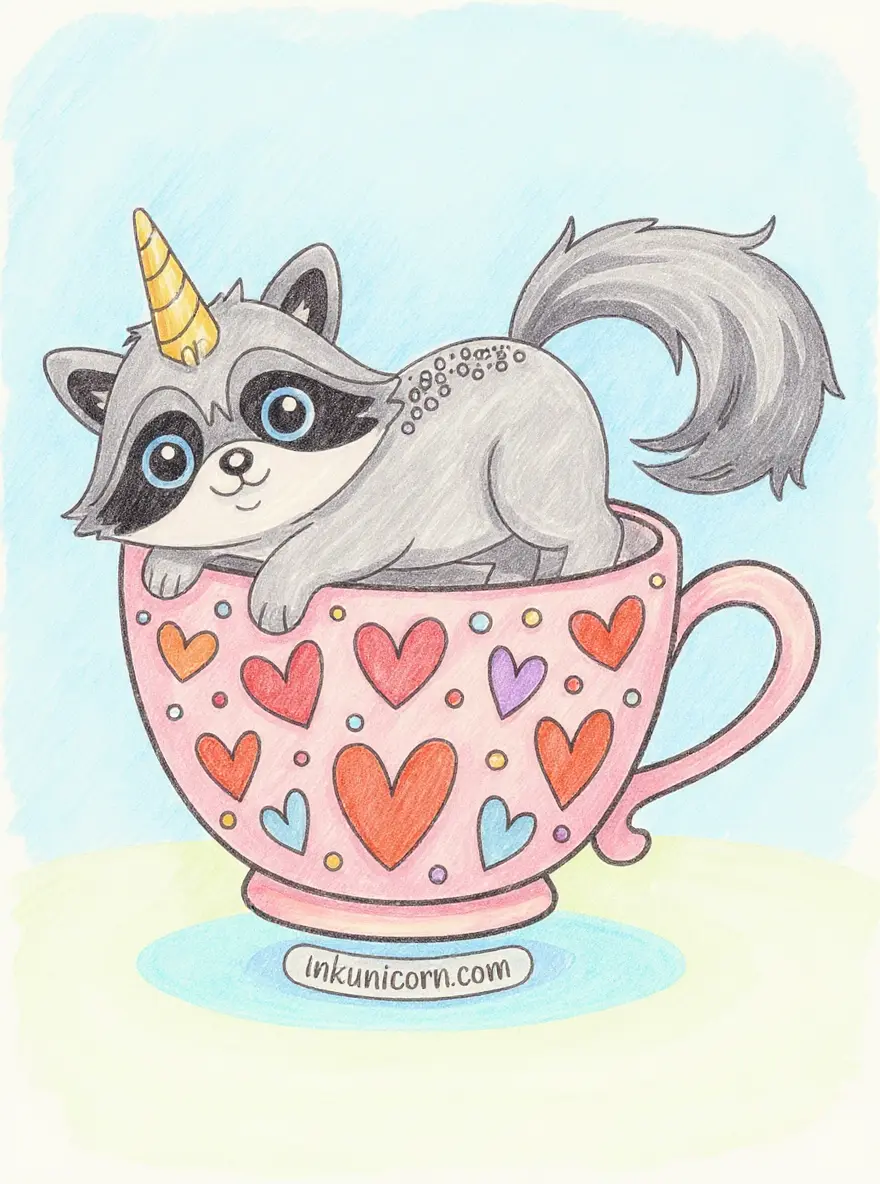 Baby Raccoon Unicorn In A Teacup