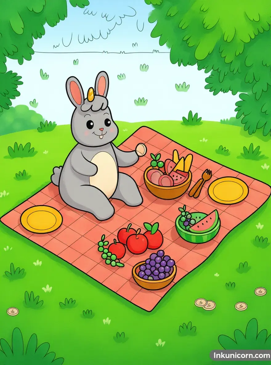 Bunny Unicorn Picnic With Fruits