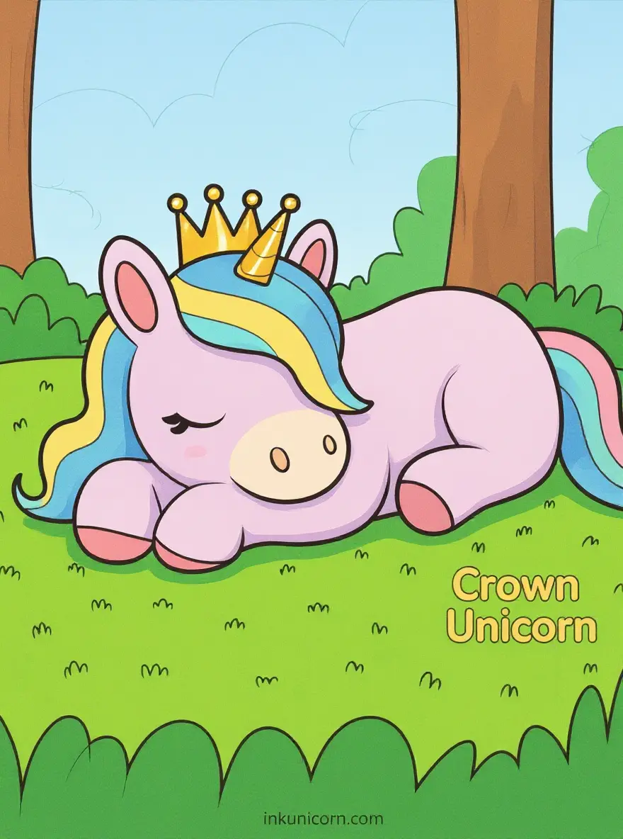 Cartoon Crown Unicorn Sleeping
