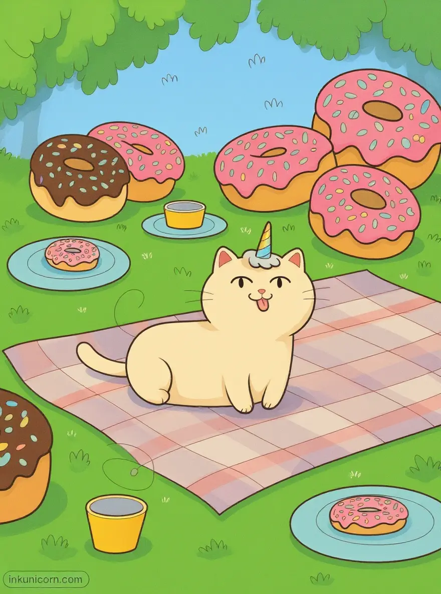 Cat Unicorn and a Donut Picnic