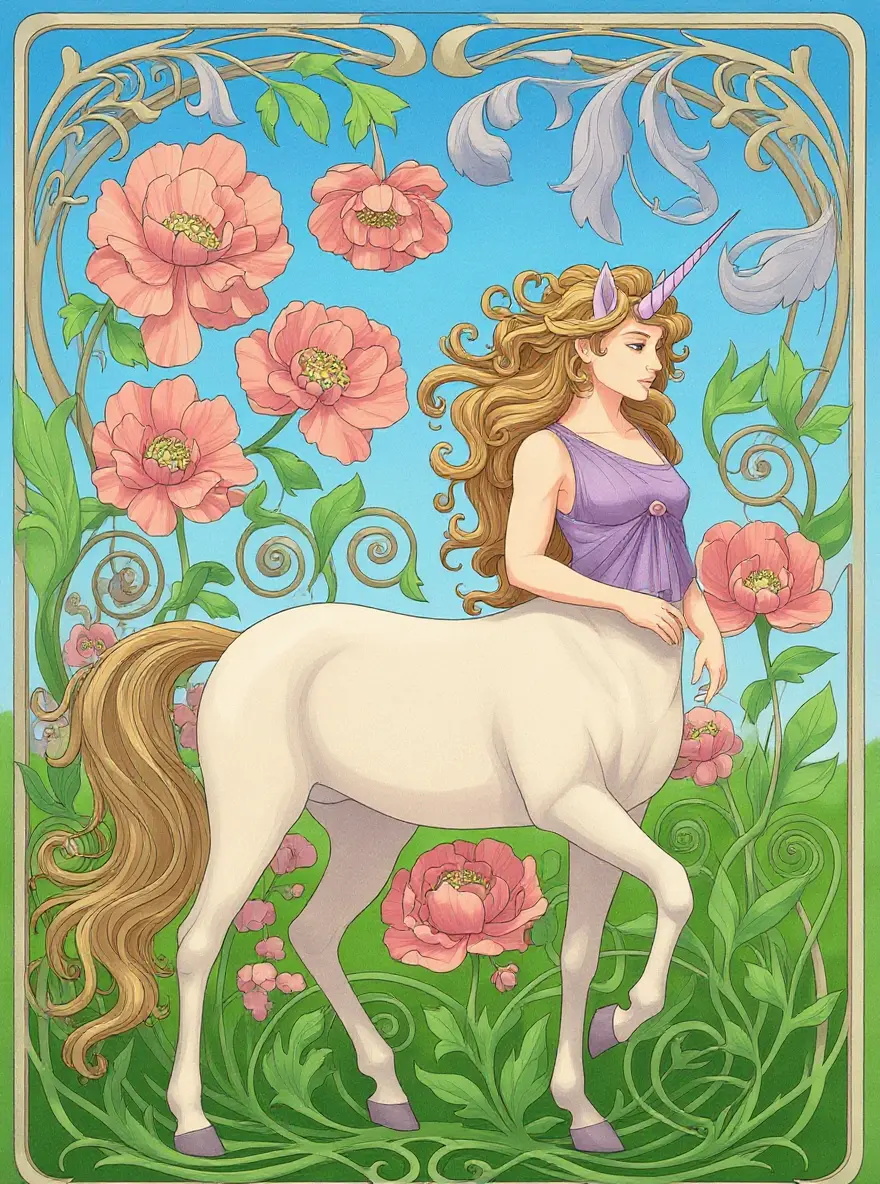 Centaur Unicorn Art Nouveau Garden