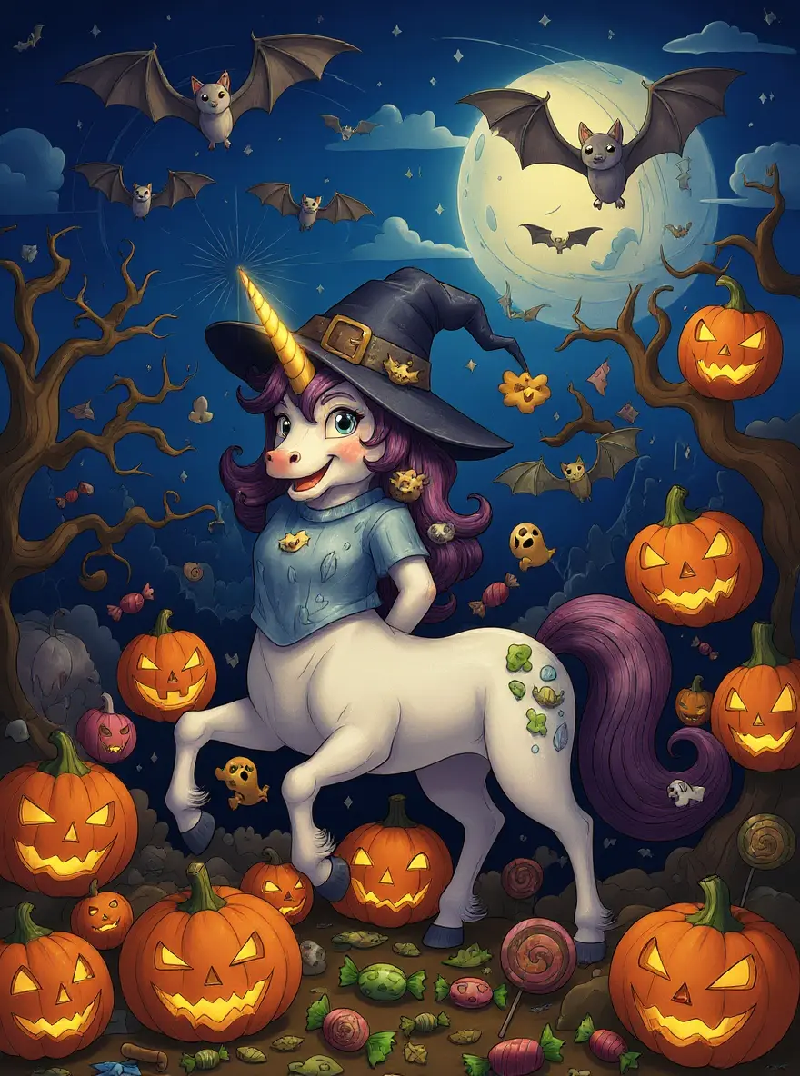 Centaur Unicorn Celebrates Halloween