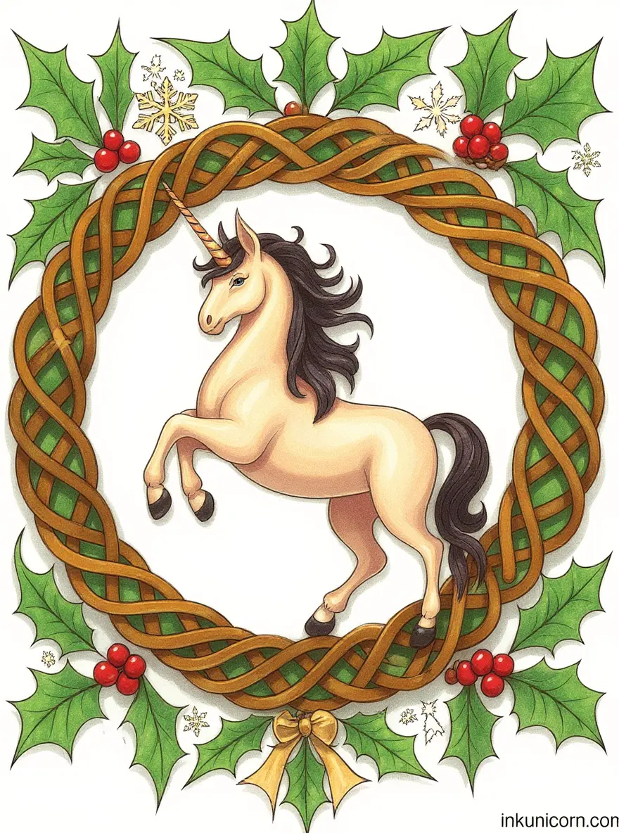Christmas Unicorn With Celtic Knot Wreath