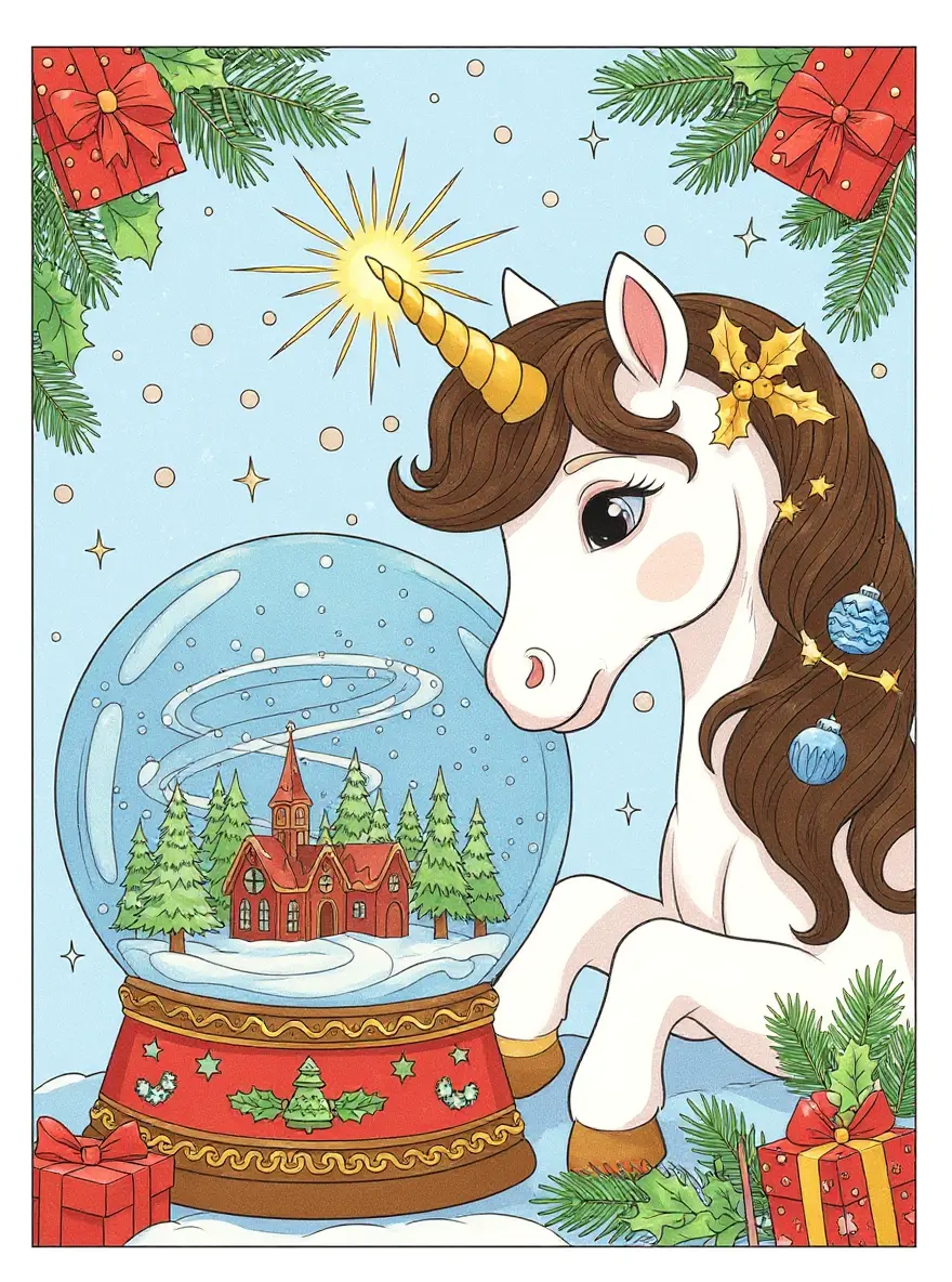 Christmas Unicorn With Magical Snow Globe