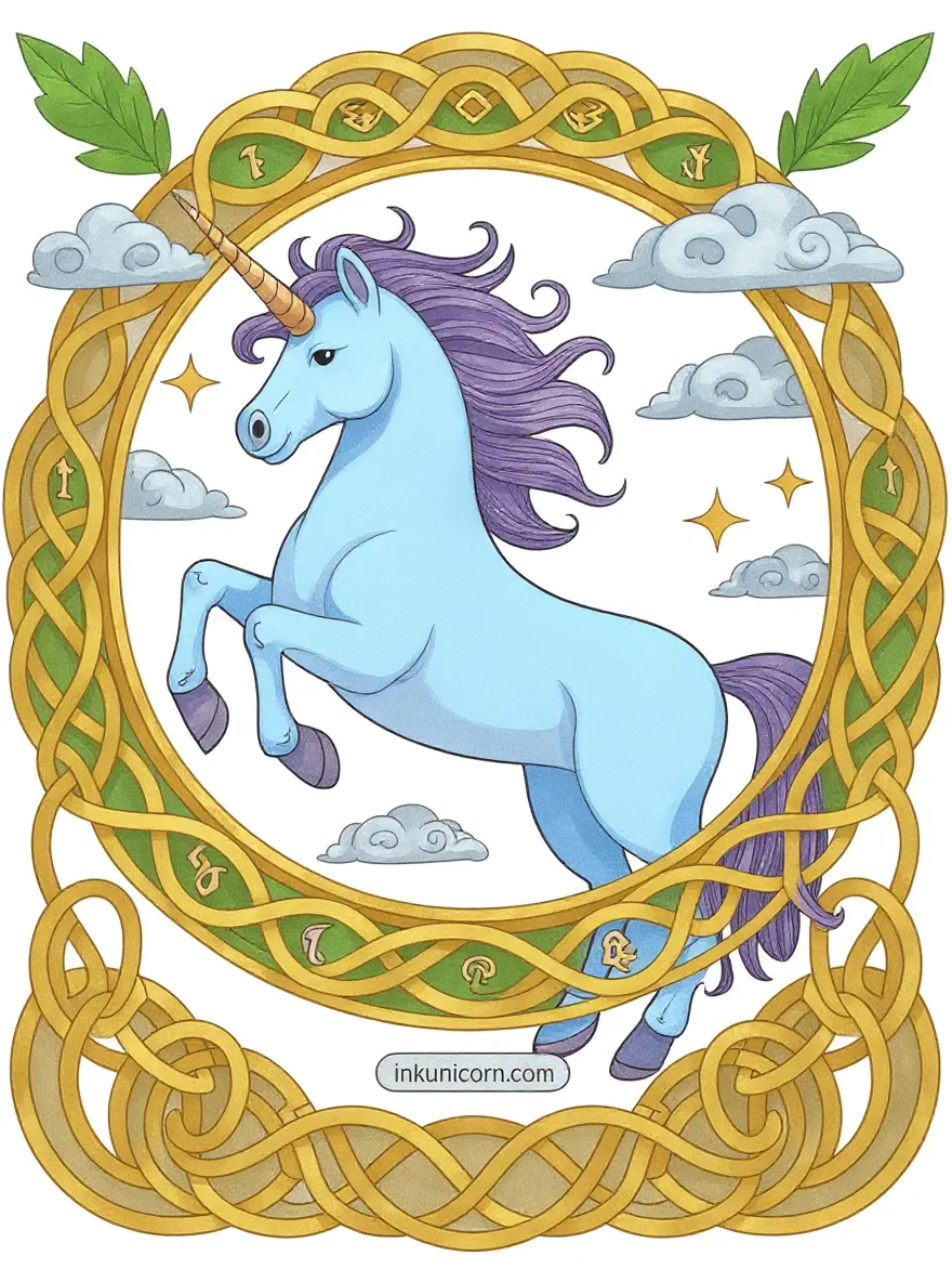 Cloud Unicorn With Detailed Celtic Knots