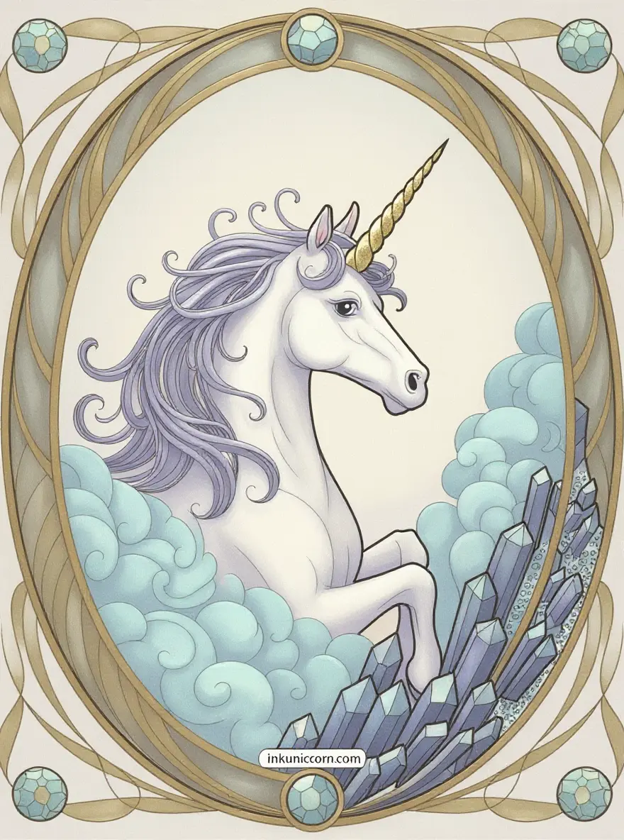 Crystal Unicorn in Art Nouveau Frame