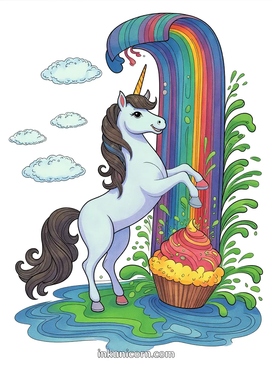 Cupcake Unicorn and Rainbow Waterfall