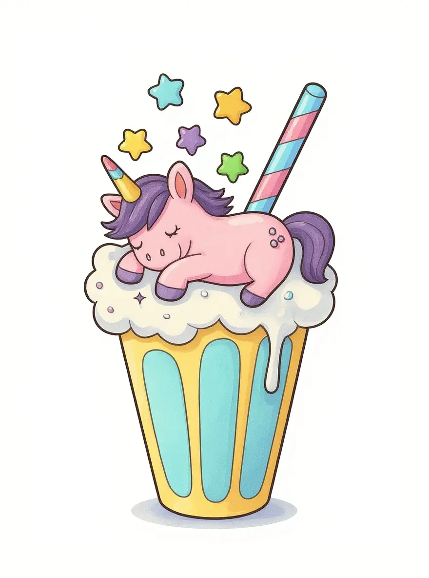 Cute Milkshake Unicorn Sleeping In Cup