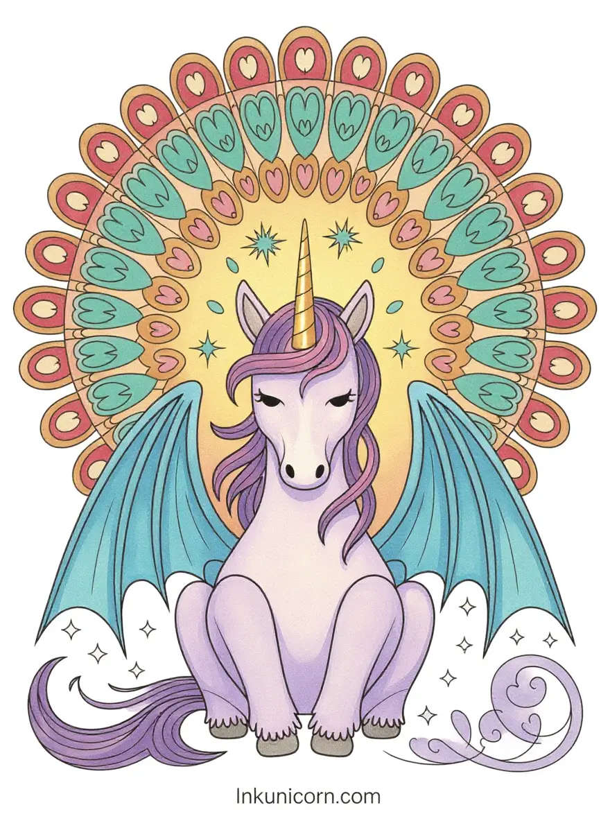 Dragon Unicorn In Heart Mandala