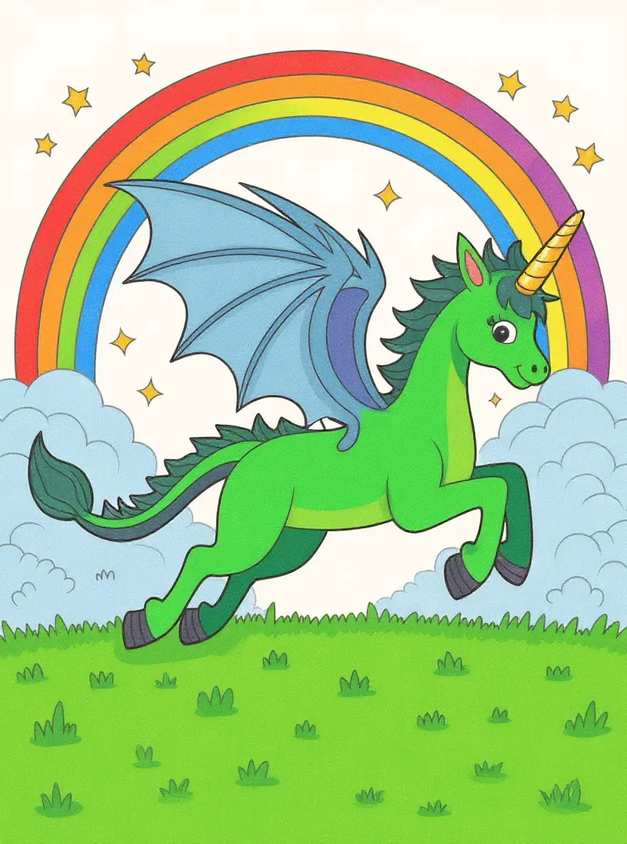 Dragon Unicorn Prancing In Rainbows