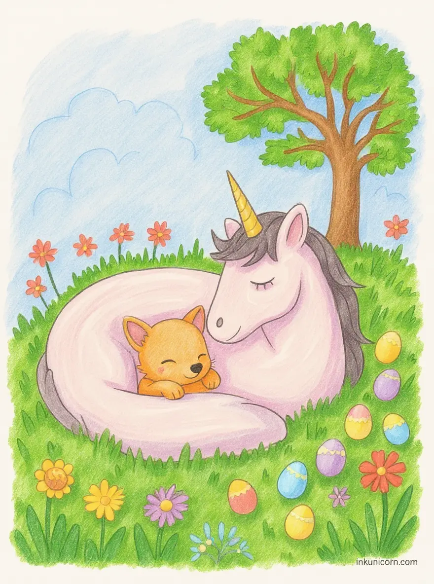 Easter Unicorn with Sleepy Fox