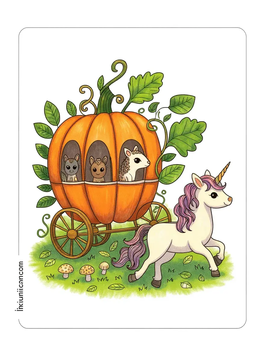 Fairy Unicorn in an Enchanted Pumpkin Carriage