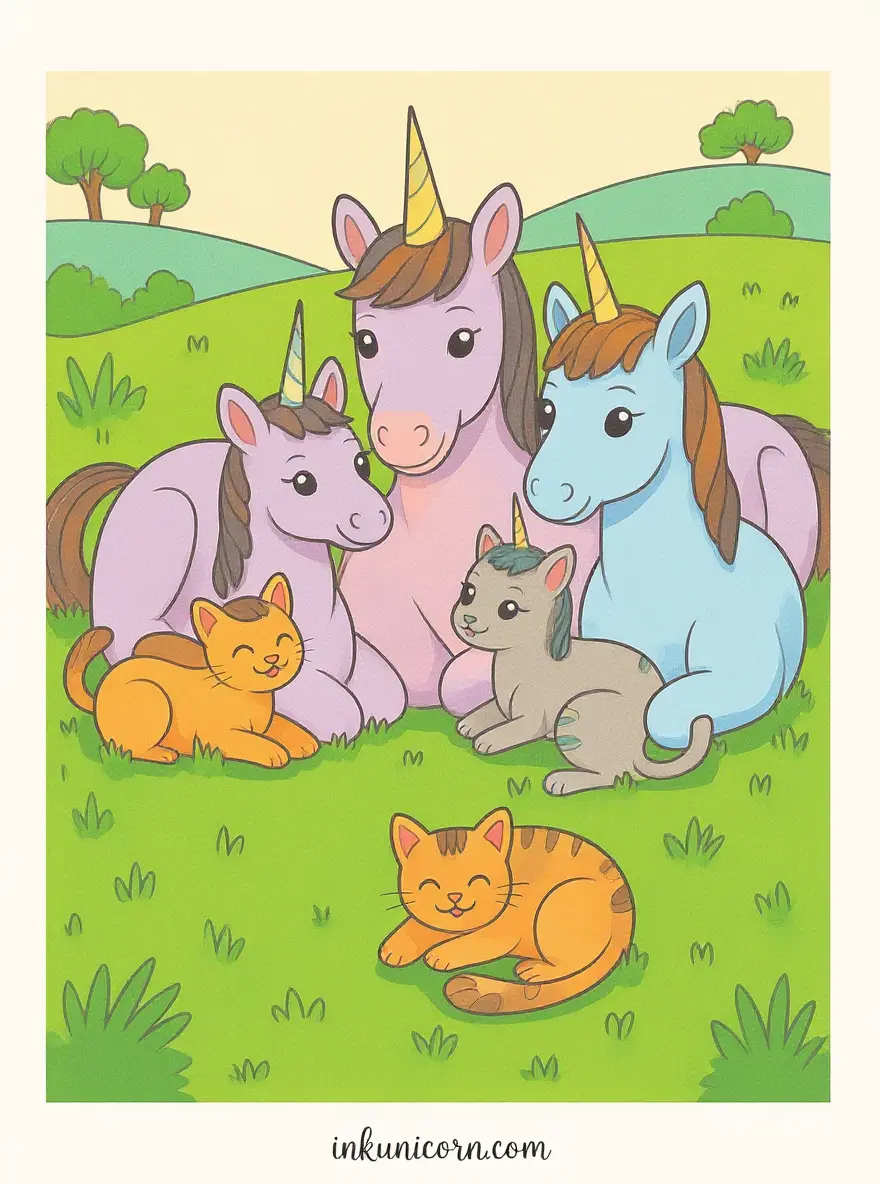Family Unicorn And Cat Friends