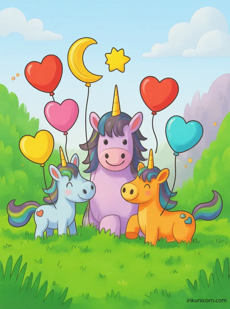 Family Unicorns With Balloons