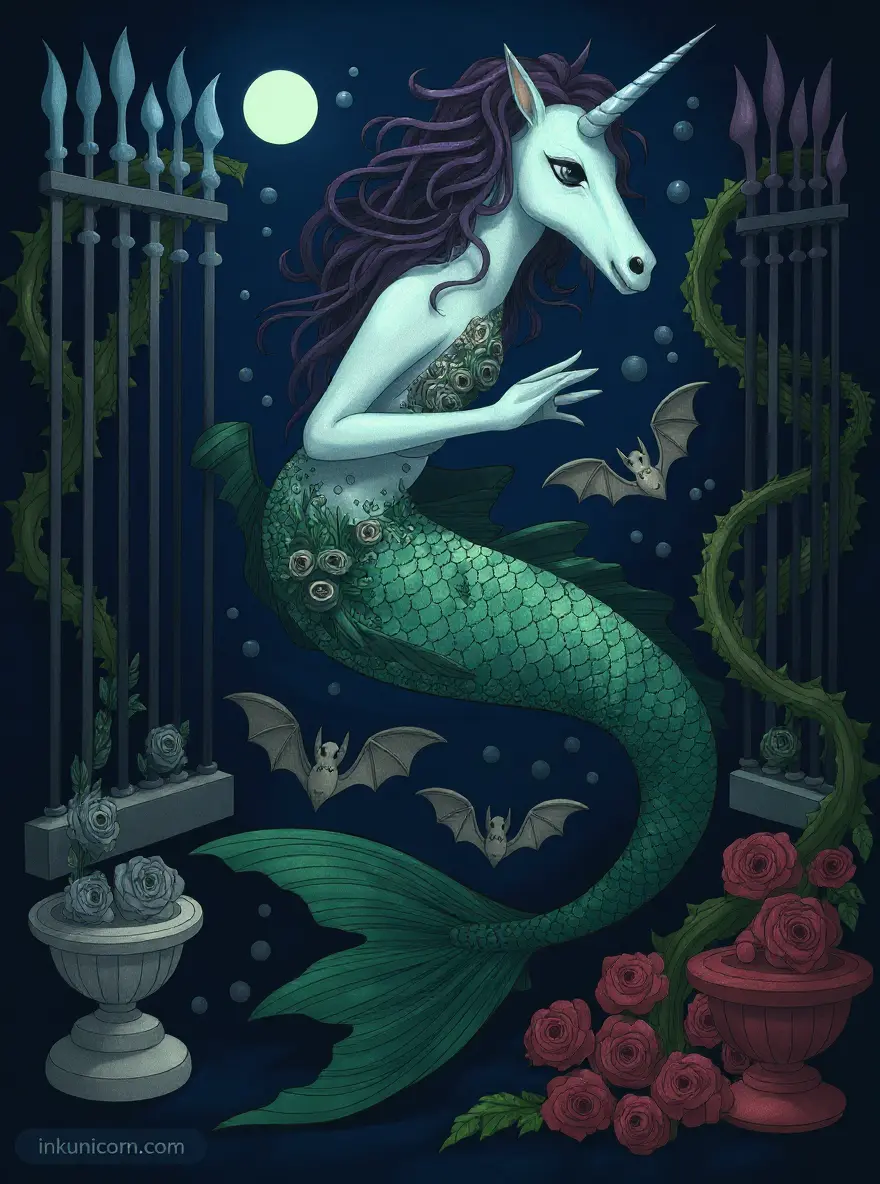 Gothic Mermaid Unicorn Night Garden