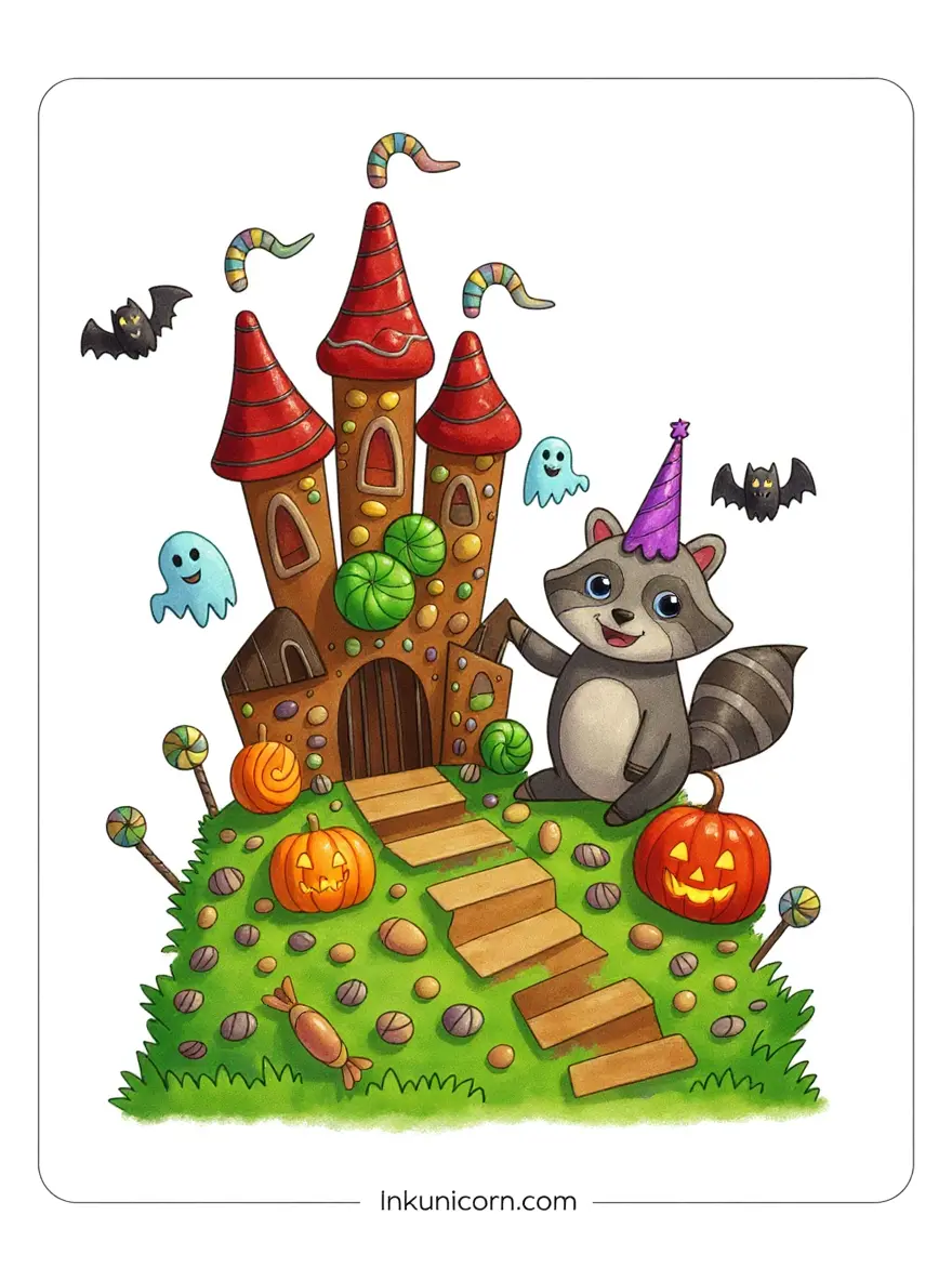Halloween Raccoon Unicorn Candy Castle