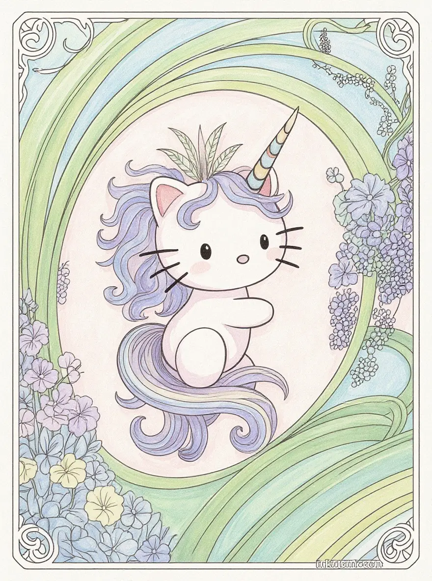 Hello Kitty Unicorn Art Nouveau Garden