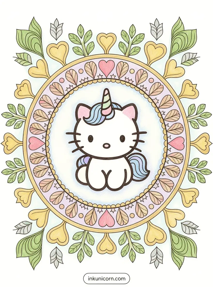 Hello Kitty Unicorn in a Magical Mandala