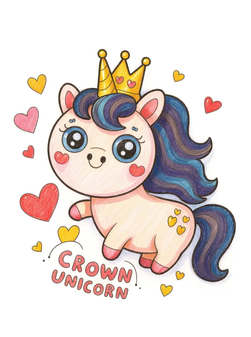 Kawaii Crown Unicorn With Hearts