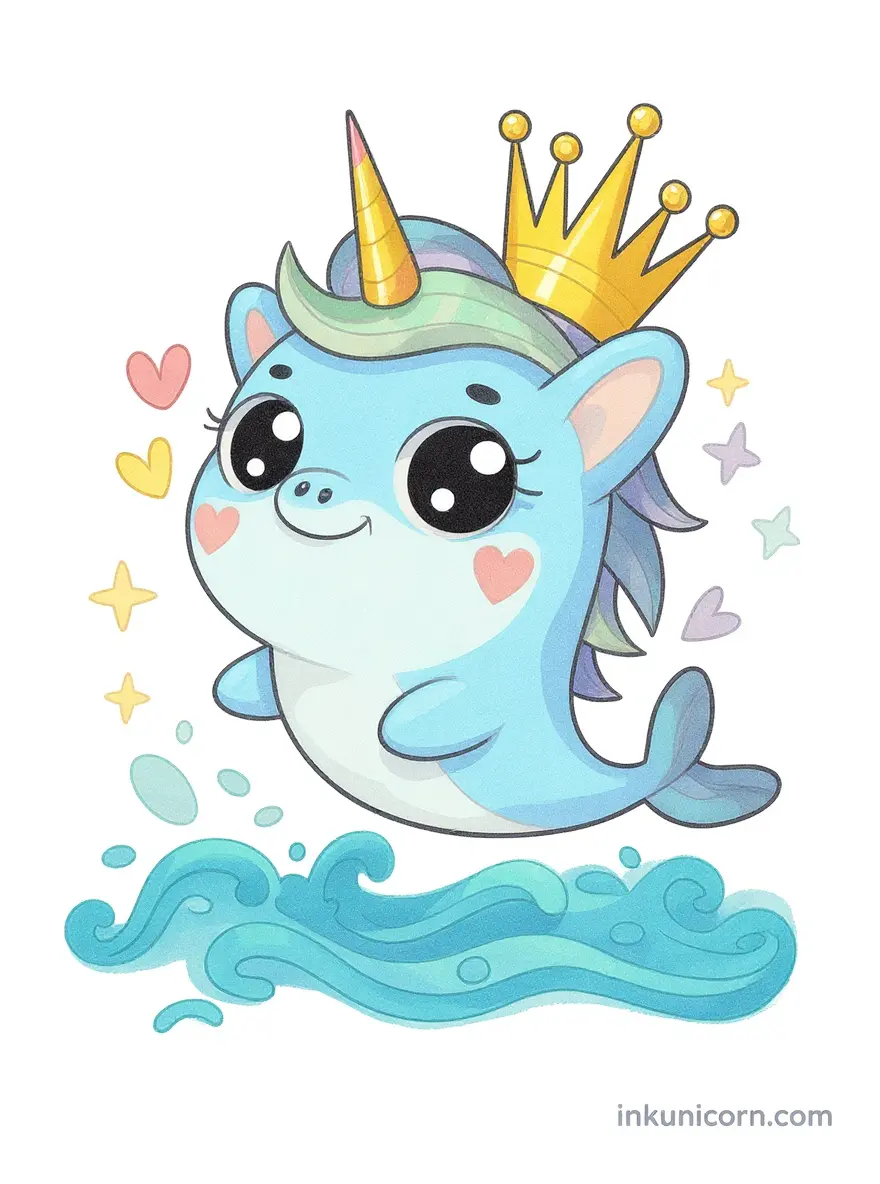 Kawaii Dolphin Unicorn Wearing Crown