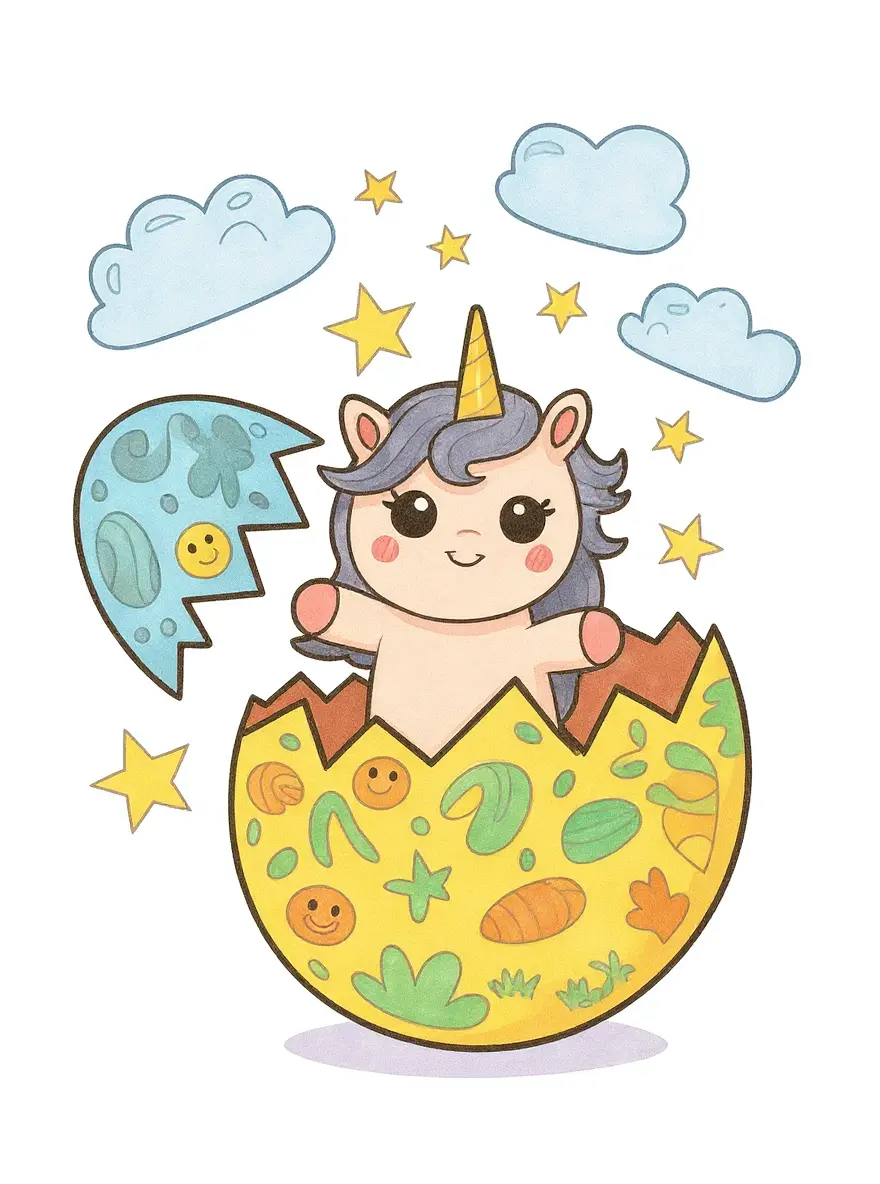 Kawaii Easter Unicorn Peeking from Egg