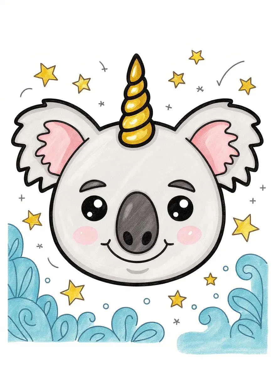 Koala Unicorn Head with Magical Stars