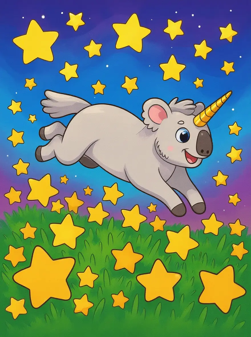 Koala Unicorn Joyful in a Field of Stars