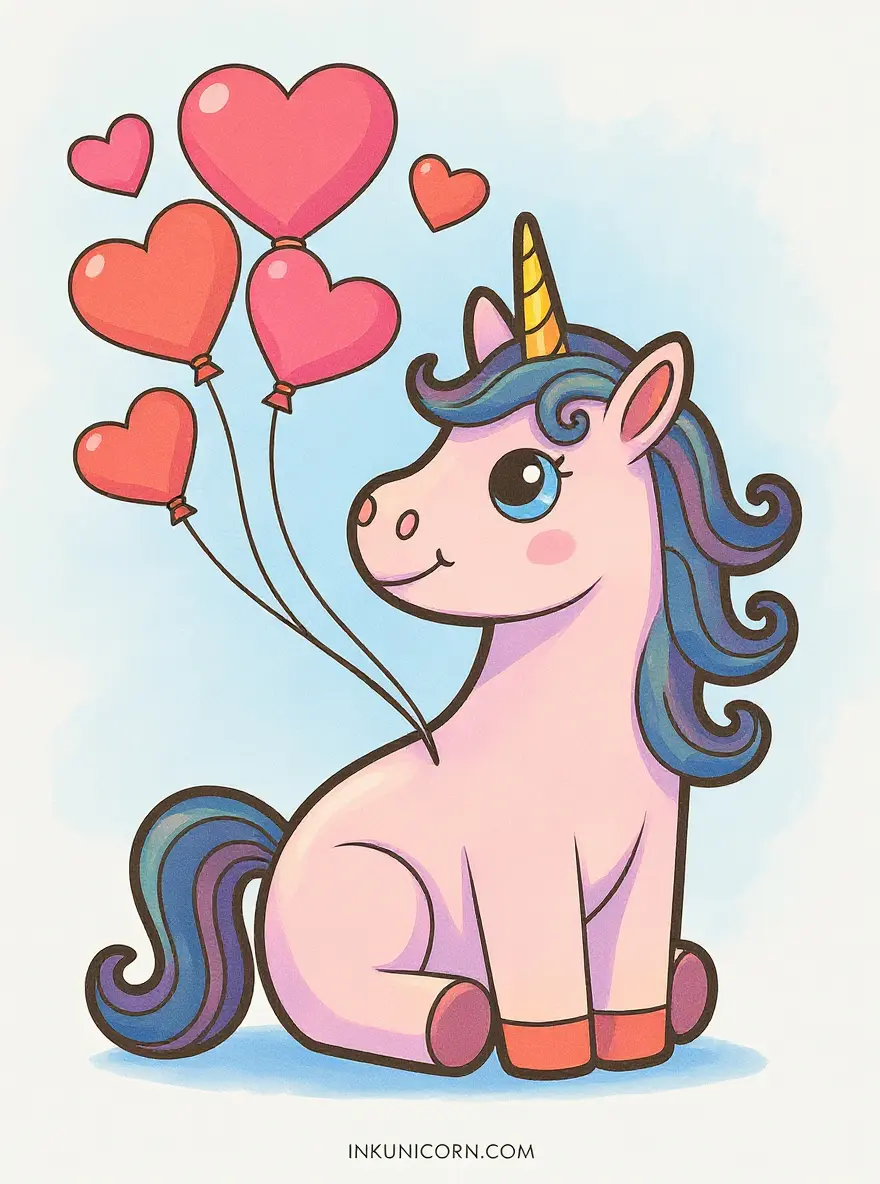 Magic Wand Unicorn With Heart Balloons