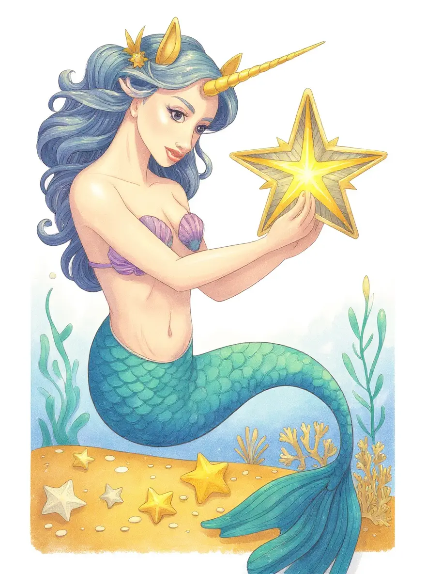 Mermaid Unicorn Holding a Star