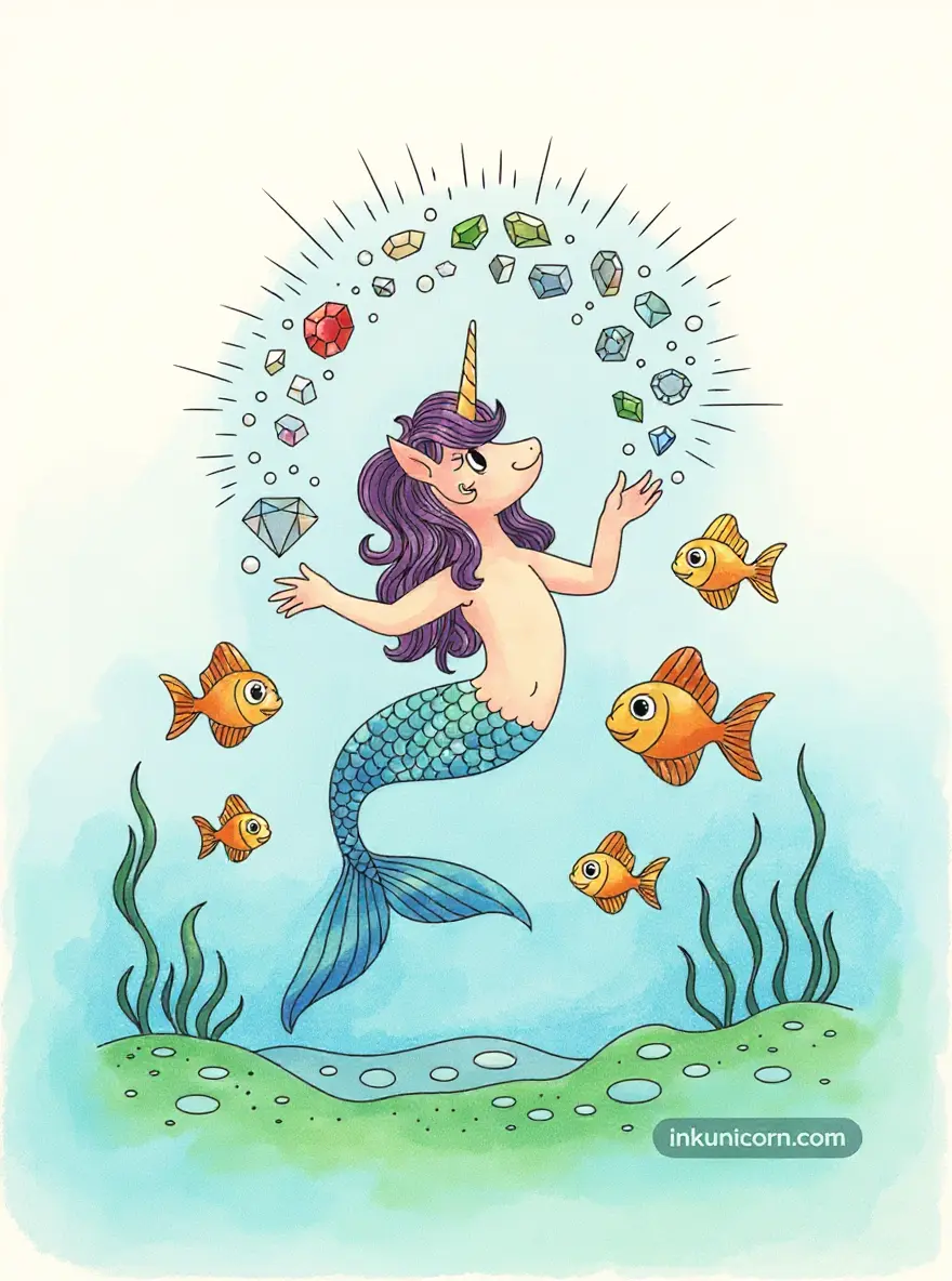 Mermaid Unicorn Juggling Sea Jewels