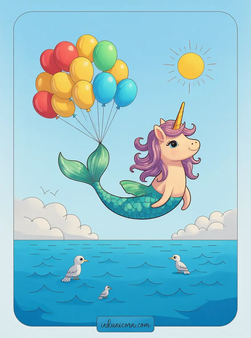 Mermaid Unicorn with Floating Balloons