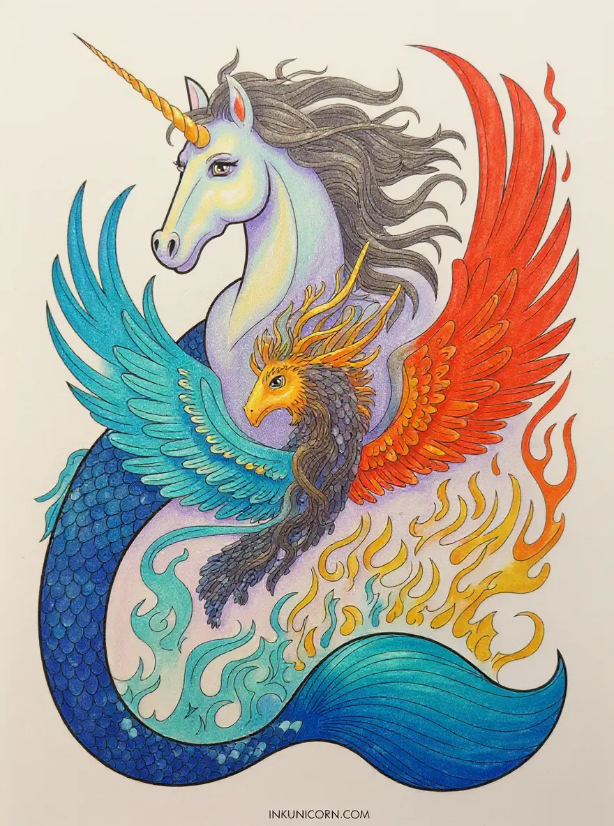 Mermaid Unicorn with Phoenix Fire