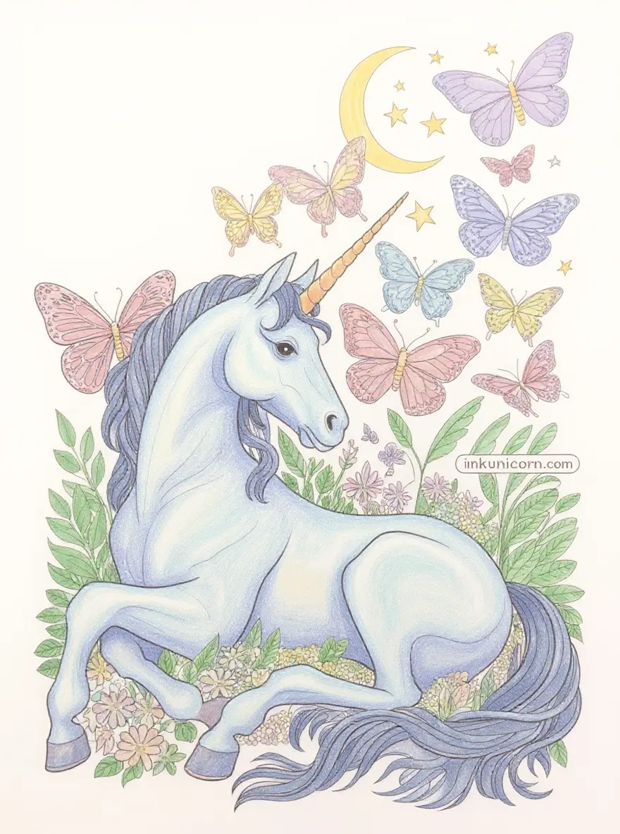 Moon Unicorn in Butterfly Garden