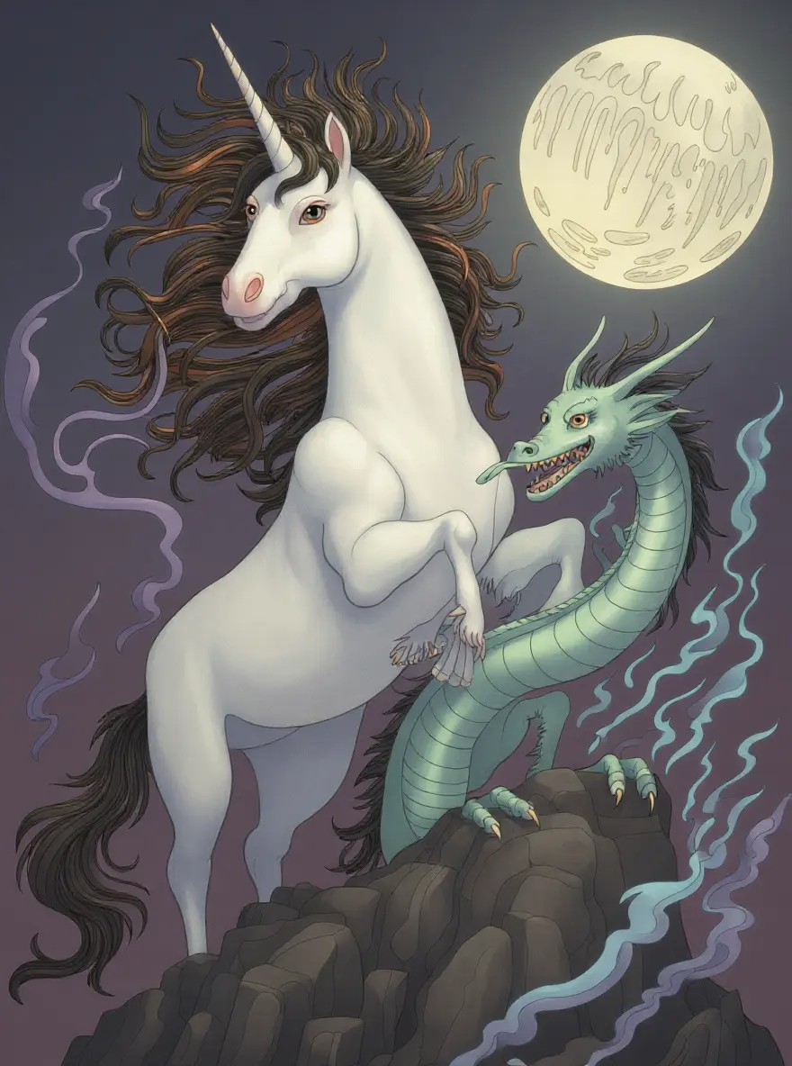 Nightmare Unicorn With Dragon Friend