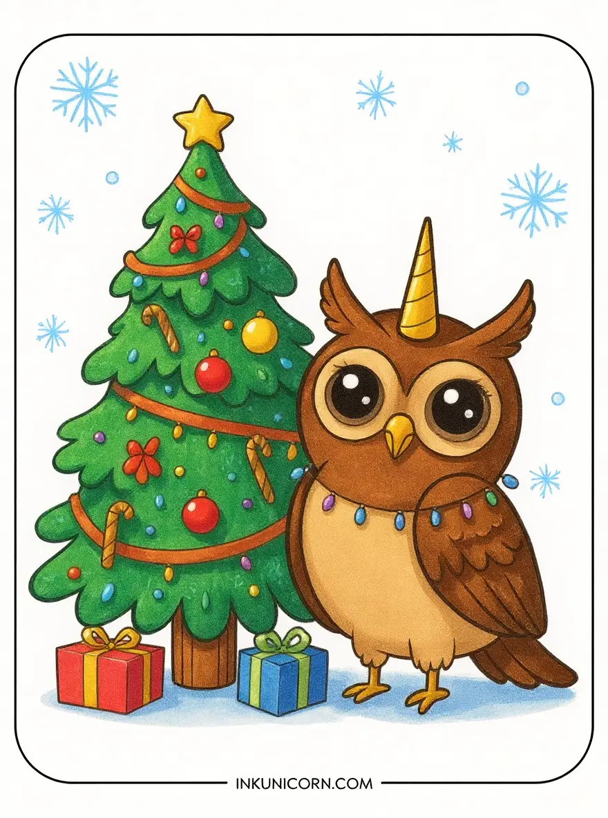 Owl Unicorn and Christmas Tree