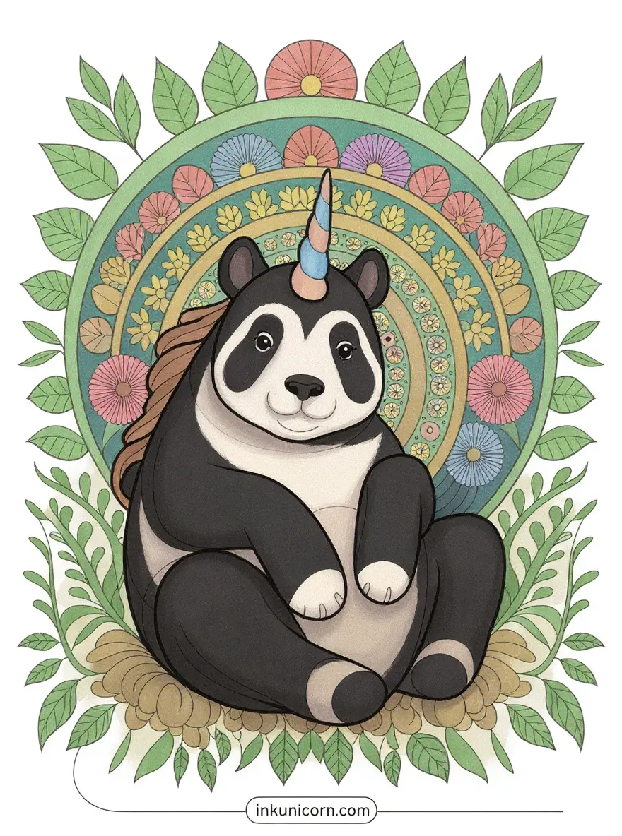 Panda Unicorn Surrounded by Mandala Flowers