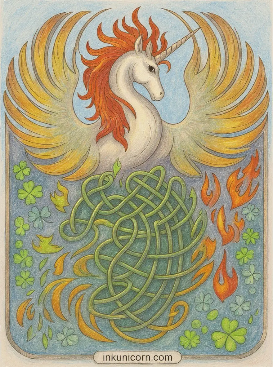 Phoenix Unicorn Surrounded By Celtic Knots