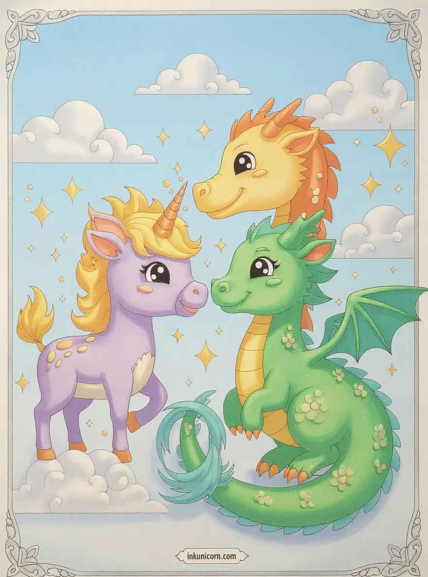 Qilin Unicorn and Dragon Friends