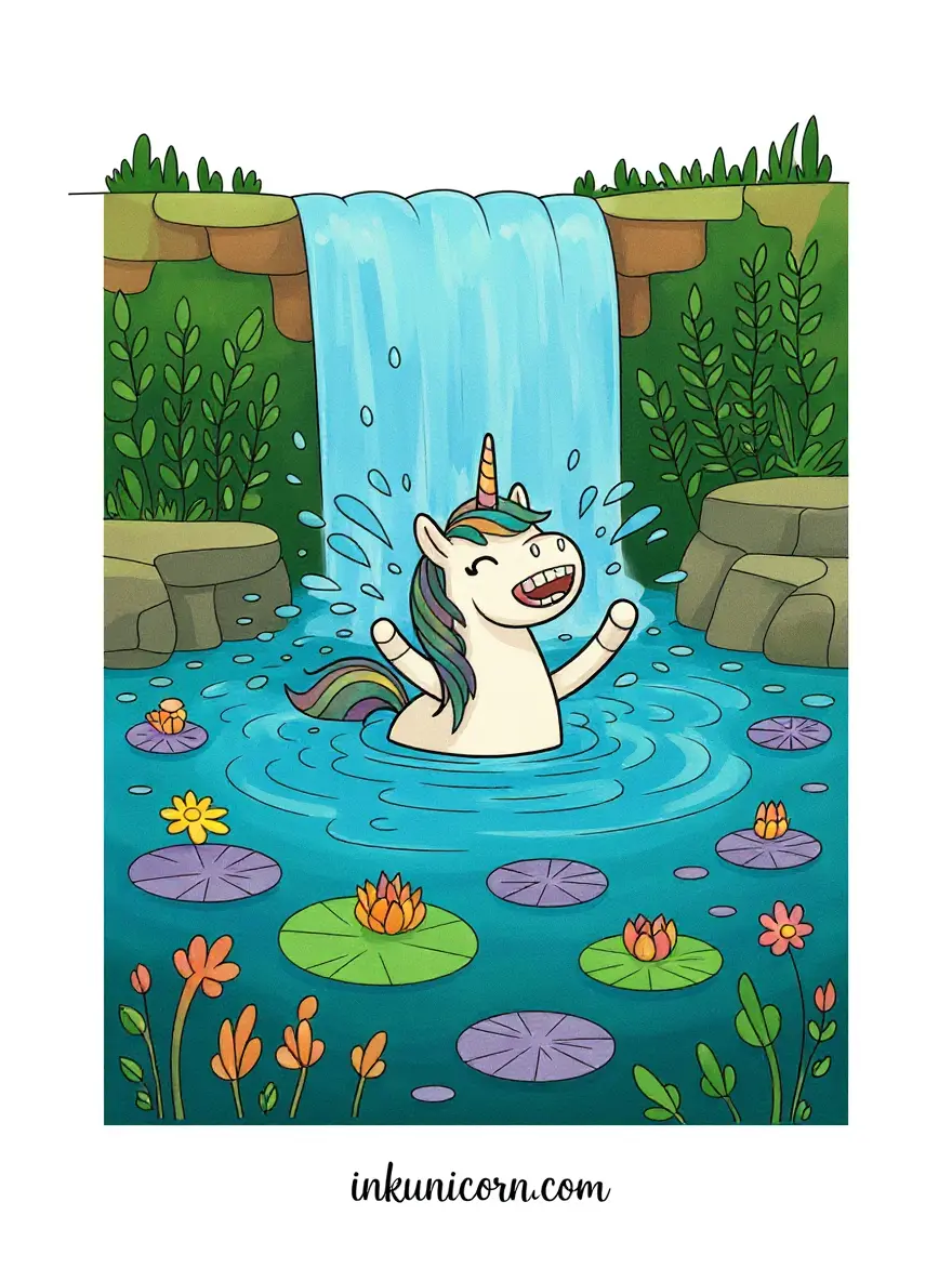 Rainbow High Unicorn Bathing in Waterfall