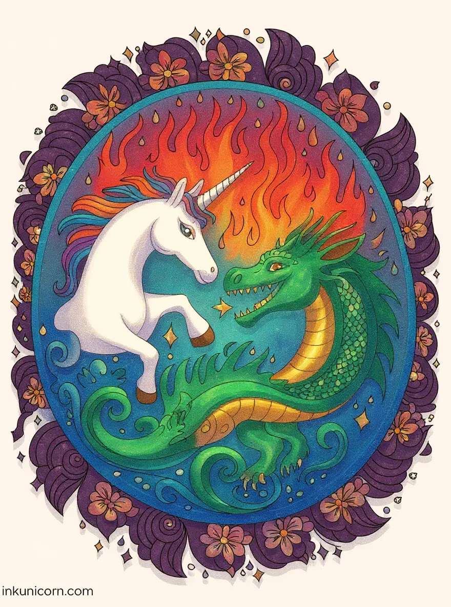 Rainbow Unicorn and Dragon Mandala Duel