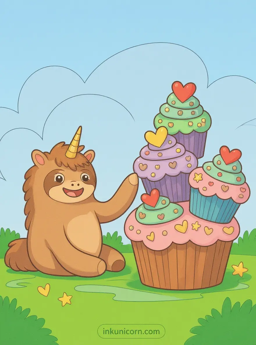 Sloth Unicorn with Cupcake Tower