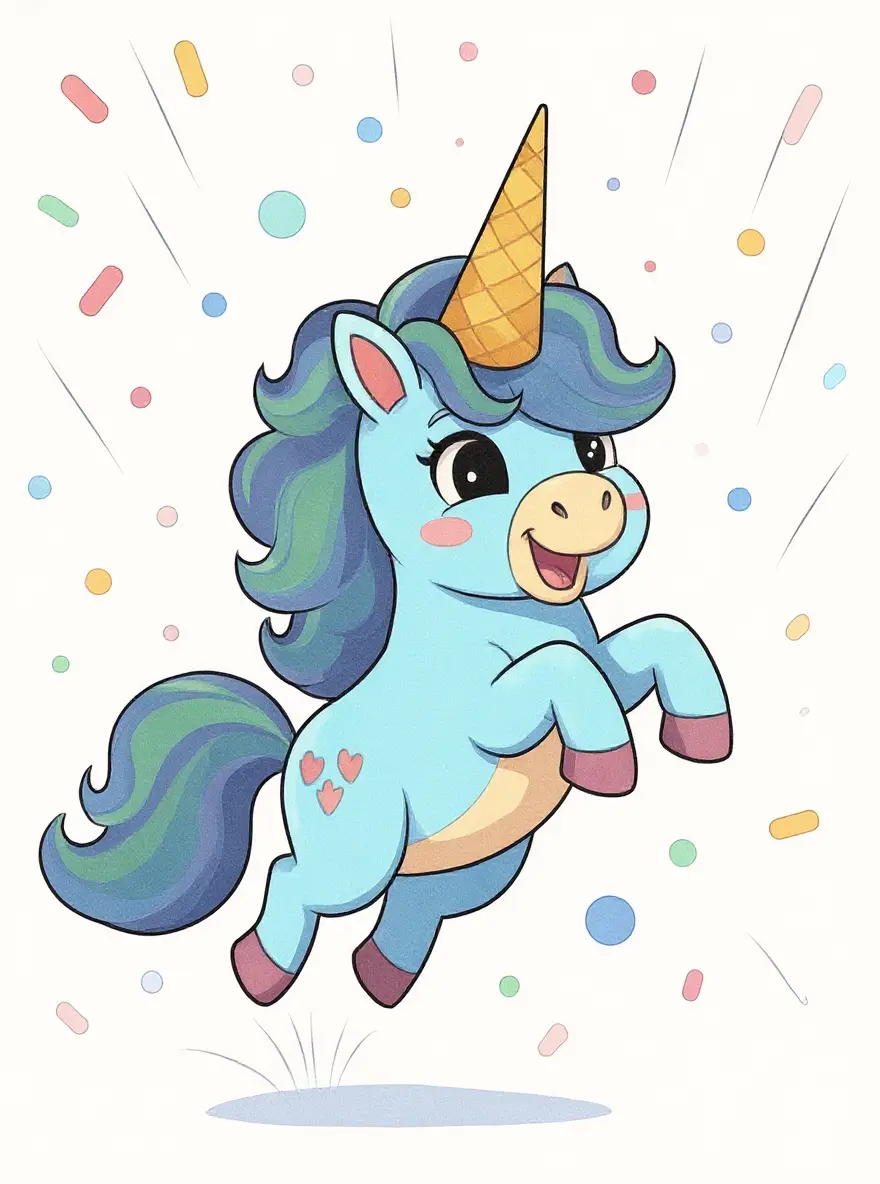 Sprinkle Showering Ice Cream Unicorn