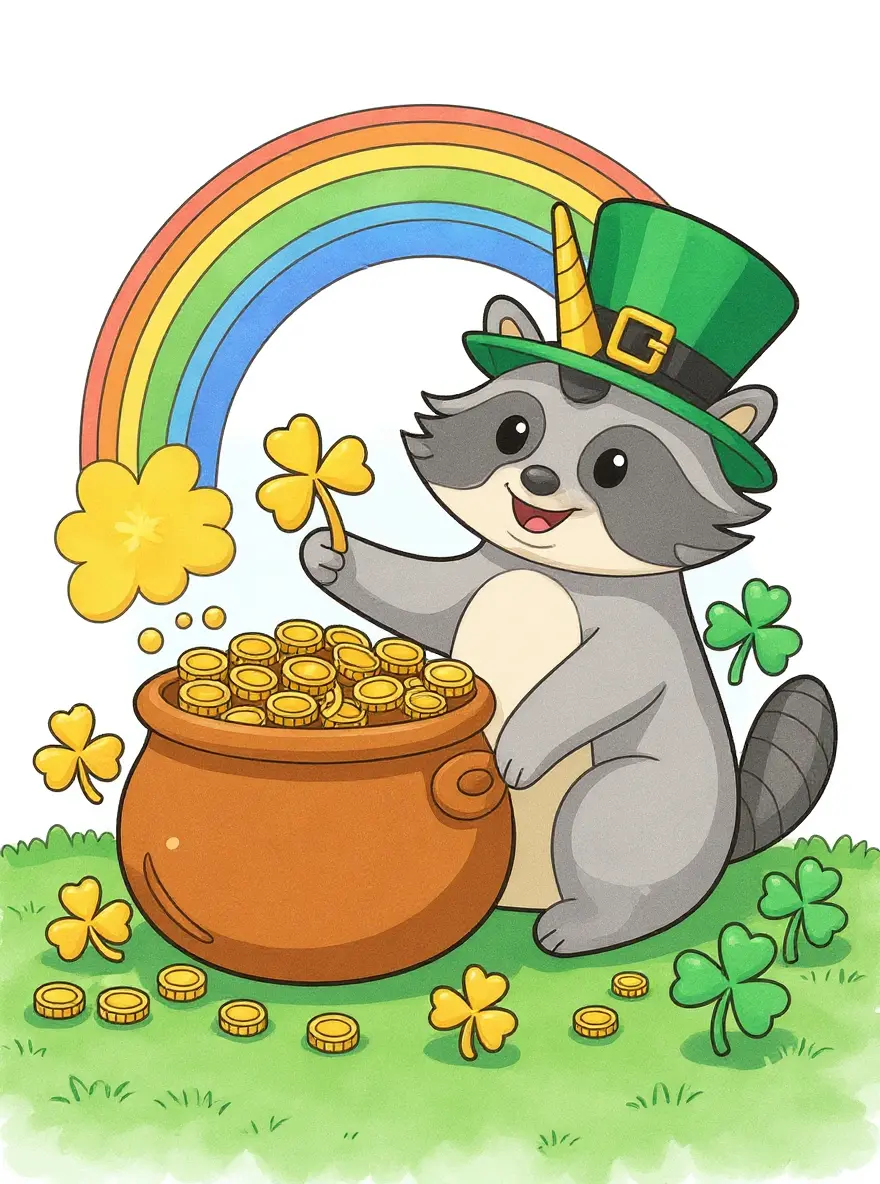 St. Patrick's Day Lucky Raccoon Unicorn