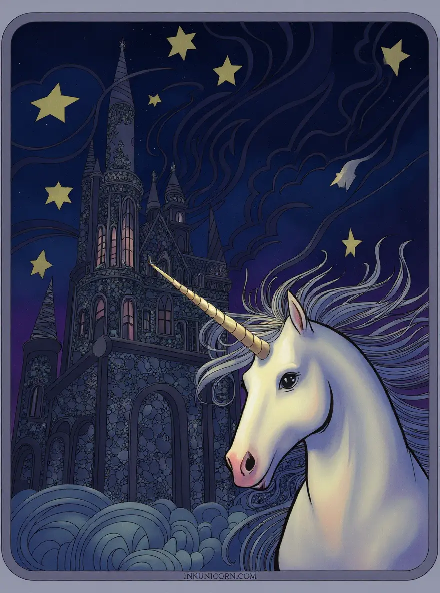 Stars Unicorn with Gothic Castle
