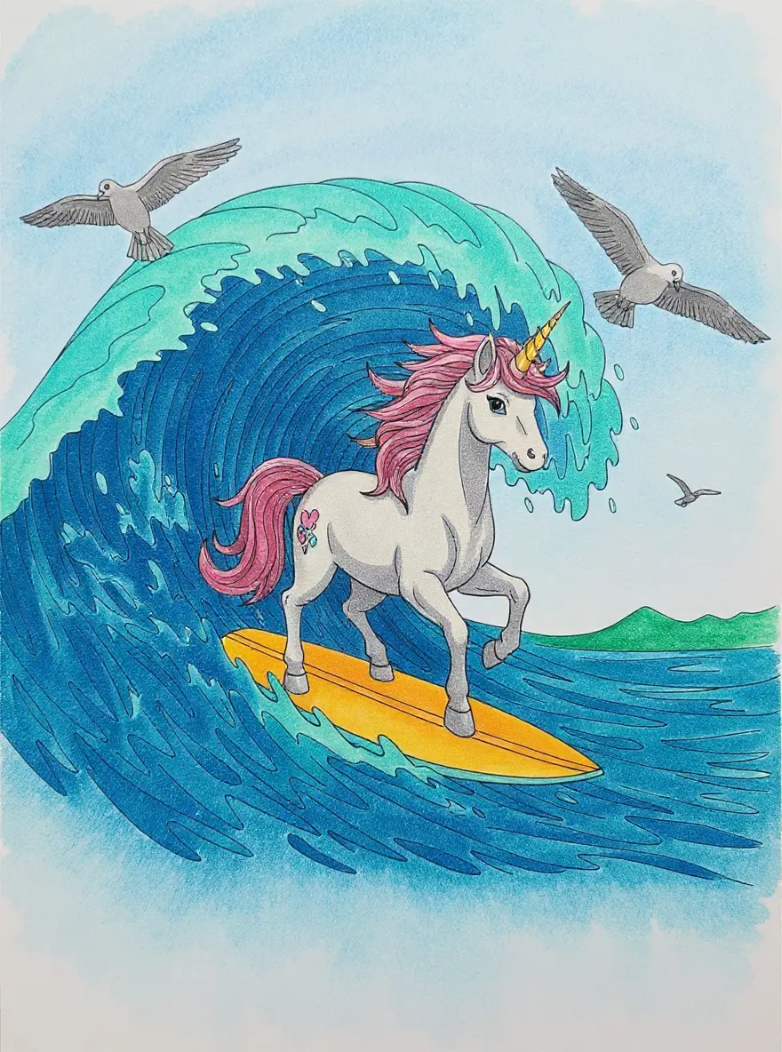 Surfing Wave Unicorn Adventure